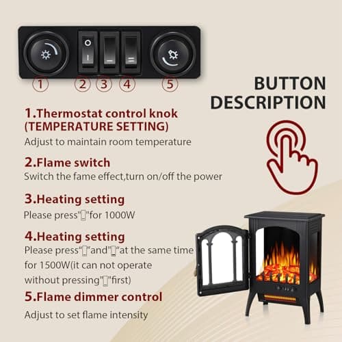 Xbeauty 23'' Electric Fireplace Stove, Freestanding Fireplace Stove with Adjustable Realistic 3D Flame Effect, Overheating Protection, 1000W/1500W 8