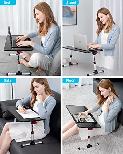SAIJI Laptop Bed Tray Table, Adjustable Home Office Standing Desk Portable Lightweight Foldable Lap Desk for Sofa Couch Floor Working Studying Reading Writing Eating,Fit Up to 17" Laptop(Large，Black) 8