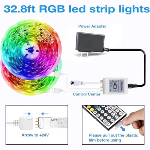 DAYBETTER Led Strip Lights 32.8ft Kit with Remote and Power Supply Color Changing 3