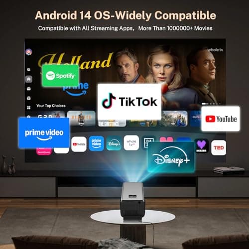 [4K Support/2000 ANSI/AI Visual Calibration] X7 Native 1080P Smart Projector with Android 14 OS,Compatible with Netflix YouTube,AI Auto Focus&Keystone,WiFi,Bluetooth,200" Display Black&Slate Gray 4