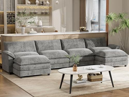 YESHOMY Sectional Modular Sofa U Shaped Chenille Fabric Couch with High Supportive & Soft Sponges and Removable Ottoman, Sleeper Comfy Upholstered Furniture for Living Room, Grey 8