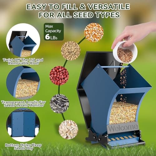 Wildpark Squirrel Proof Bird Feeders for Outdoors, 5LB Metal Hanging Feeders, Large Wild Feeders for Cardinals, Chickadees, Durable Backyard Feeders -One in Blue 7
