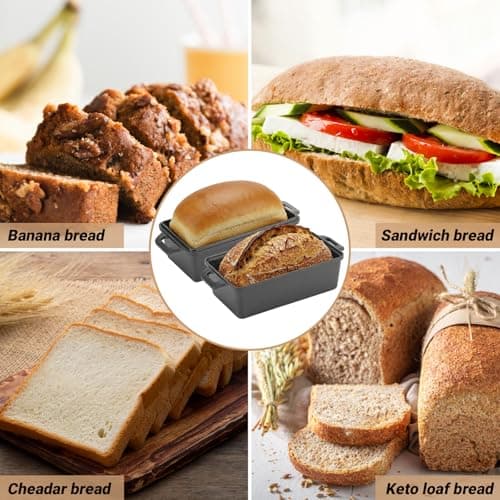 Northriver Casting 9×5 Inch Cast Iron Loaf Pan with Lid | Bread Baking Pan | Even Heat Distribution for Homemade Bread, Cake, and Meatloaf | 2 Piece Set 7