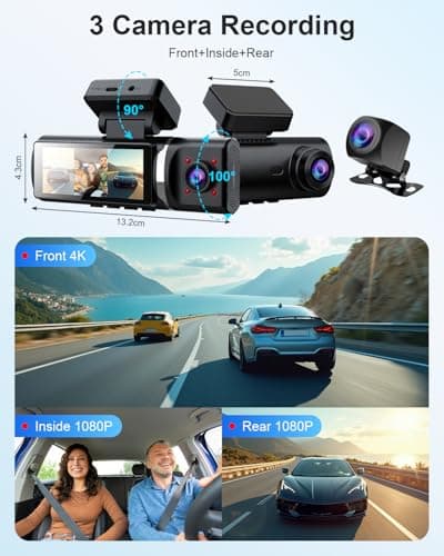 feifeaouy 3 Channel 4K Dash Cam Front and Rear and Inside – WiFi 3.2” IPS Dash Camera with Night Vision, Loop Recording, G-Sensor, Parking Mode, Cabin IR, and Free 64GB Card 7