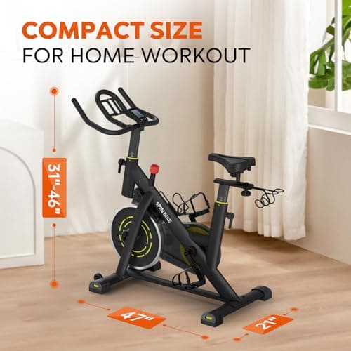 YAMO Exercise Bike, Indoor Cycling Bike Brake Pad/Magnetic Stationary Bikes for Home, Adjustable Resistance Silent Belt Drive, Cycle Bike with Comfortable Seat Cushion & Upgraded LCD Monitor Black (Black - Magnetic New Model) 7