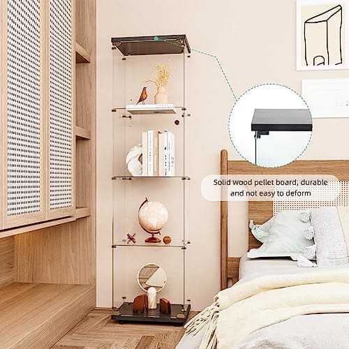 FLYMUHJIA Curio Cabinet Glass Display Case for Collectibles with Door, 4 Display Shelves Showcase, 64.2”Hx16.9''Lx 14.6''W Black 9