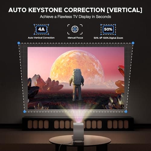 [Built-in -Apps] 270°Adjustable Smart Mini Projector with WiFi and Bluetooth, Portable Movie Projector with Android TV, Auto Keystone Correction, Smal Video Projector for Home, Bedroom, Outdoor Use 7