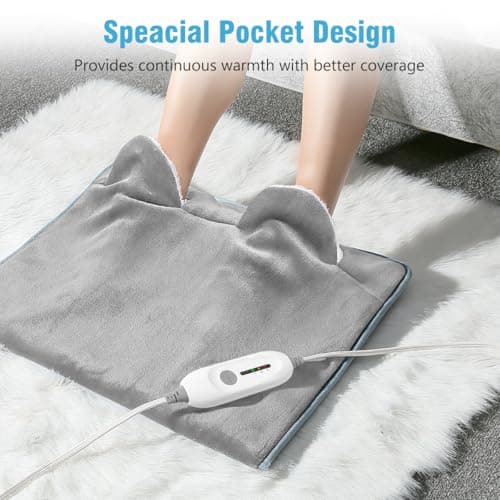 Electric Heated Foot Warmer Soft Flannel Foot Heater with 2h Auto Off & 3 Heat Levels Full Body Use Heating Pad for Feet, Abdomen, Cramps, Pain Relief Pocket Design 16" x 22" Grey 7