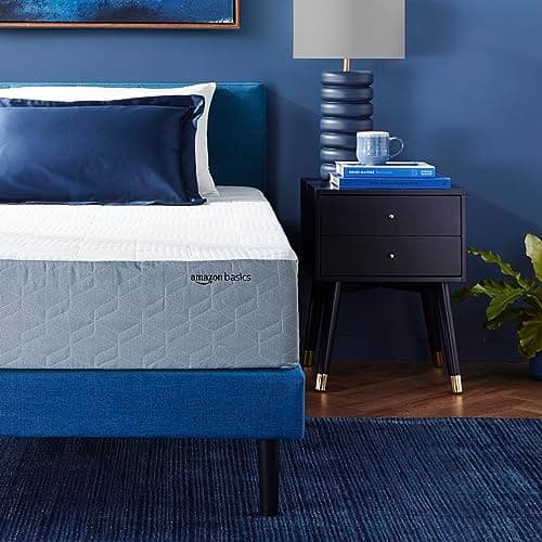 Amazon Basics Memory Foam Mattress, Medium-Firm, Cooling Gel, Breathable Support, Twin Size, CertiPUR-US Certified Foam, 75 x 39 x 10 inches, White/Gray