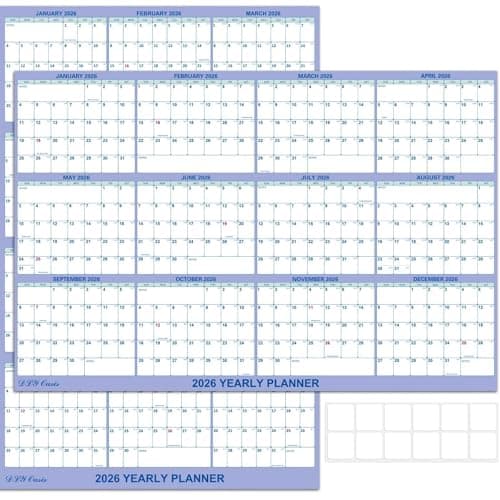 32" x 48" 2026 Wall Calendar, Folded Wet & Dry Erase Wall Calendar 12 Month, Yearly Laminated Wall Calendars, Reversible Annual Planner, Horizontal/Vertical, with Julian Dates