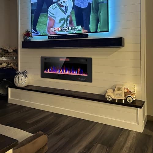 Electactic Electric Fireplace 42 inch, Recessed and Wall Mounted Electric Fireplace with Remote Control, Fireplace Heater, Linear Fireplace with Timer, Adjustable Flame Color, 750w/1500w, Black 5