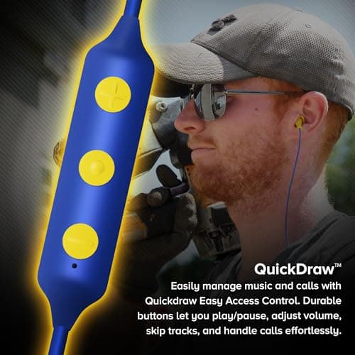 Plugfones Basic Pro Earplug Headphones Wireless Bluetooth in-Ear Earplug Earbuds 25 dB Noise Reduction Rating OSHA Approved Hearing Protection with Noise Isolating Mic and Controls (Blue & Yellow) 5