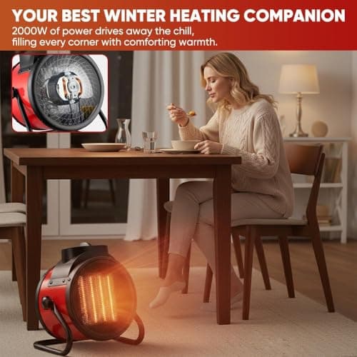Saker (2 PC) 2000W Powerful Portable Heating Cannon for Outdoor&Indoor, PTC Ceramic Electric Small Space Heater, 90° Adjustable, 120V, Fast Heat With Protection for Greenhouse, Garage, Bedroom, Office 4