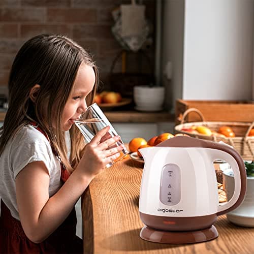 Aigostar Small Electric Kettle, 1L Portable Electric Tea Kettle 1100W with Automatic Shut-Off and Boil Dry Protection, Travel Hot Water Boiler Cordless for Making Coffee and Tea, BPA-Free, Brown 6