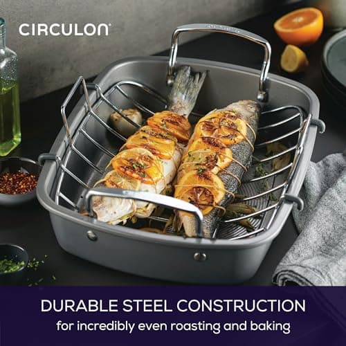 Circulon Nonstick Roasting Pan / Roaster with Rack - 17 Inch x 13 Inch, Gray 6