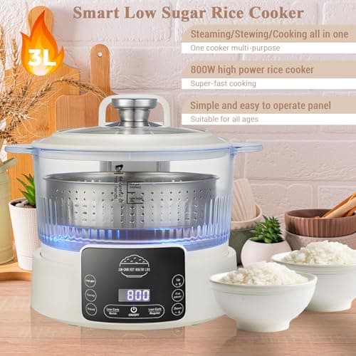 Low Carb Rice Cooker,3L Multifunction Smart Rice Cooker - 4H Keep Warm,Digital Display,Timer & Reservation Function,Suitable for Cooking,Simmering,Stewing,and Steaming 6