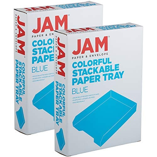 JAM PAPER Stackable Paper Trays - Blue - Desktop Document, Letter, & File Organizer Tray - 2/Pack 5