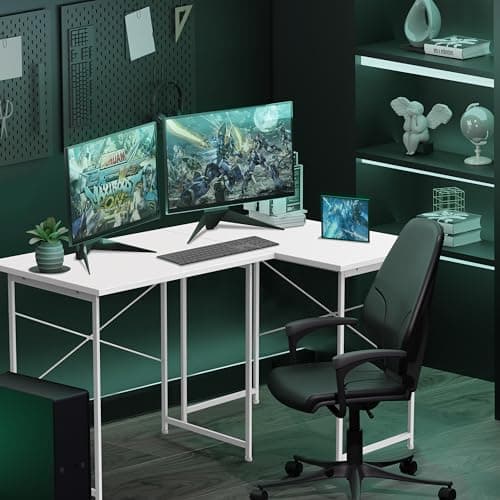 HealSmart 32 Inch Home Office Standing Desk Computer Desk Comfy with a Headphone Hook, Writing Study Table for Work, White 6