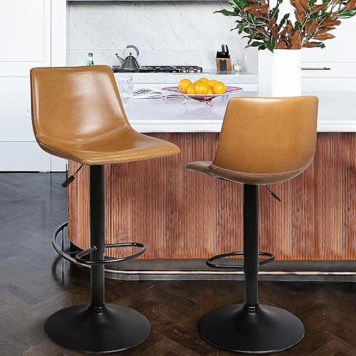 Waleaf Adjustable Swivel Bar Stools Set of 4, Counter Height Bar Stools with Back, 350 LBS PU Leather Bar Stool for Kitchen Island,Upholstered Pub Stools with Footrest, Armless Dining Chairs for Bar 5