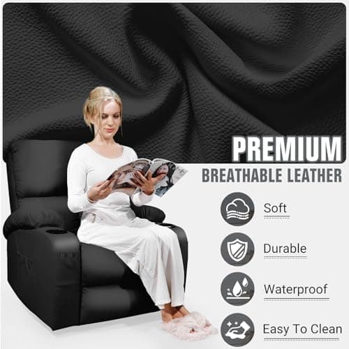 LAFWELL Rocking Recliner Chair, Massage Rocker Recliner Chair with Vibration Massage and Heat, 360° Swivel Faux Leather Chairs, Living Room, Bedroom, Nursery, RV, Black 5