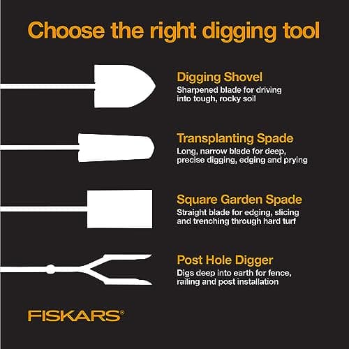 Fiskars Garden Shovel for Digging, Heavy Duty Steel Gardening Tool with Straight Handle 8
