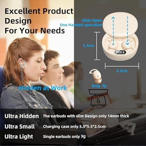 HJX M73 Sleep Earbuds for Side Sleepers, Invisible Earbuds,mini Earphones, Ultra-Light in-Ear Headphones, 50H Playtime with Charging Case, Clear Calls& Noise Block,Off White 6