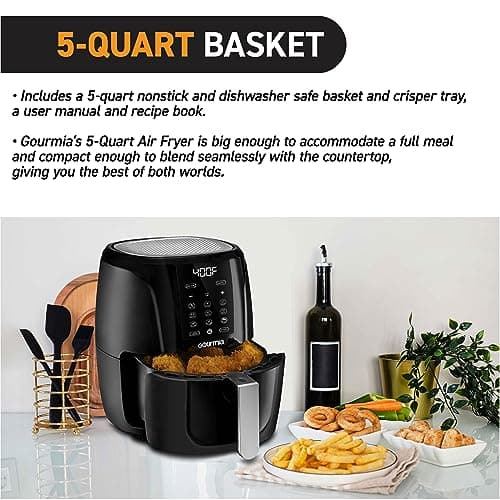Gourmia Air Fryer Oven Digital Display 5 Quart Large AirFryer Cooker 12 1-Touch Cooking Presets, XL Air Fryer Basket 1500w Power Multifunction Black and Stainless Steel Accents FRY FORCE GAF536 3