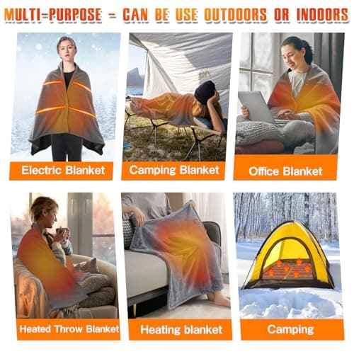 USB Heated Blanket Battery Operated - Upgrade Portable Electric Blanket Rechargeable Cordless Heating Throw (Battery Not Included) (Grey) 7