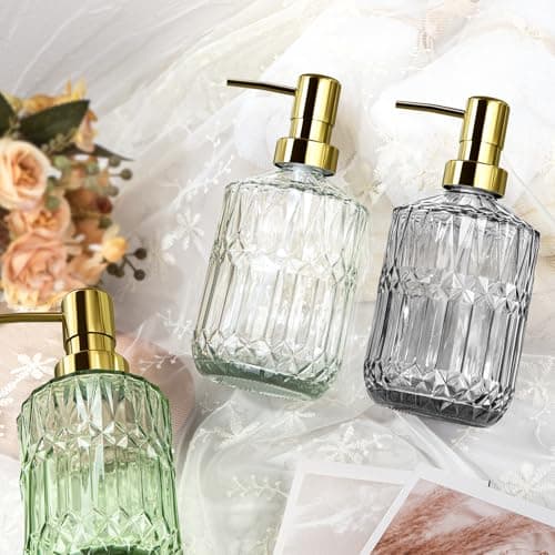 MAISONPEX 3 Pcs Glass Soap Dispenser Set, 12 Oz Glass Lotion Soap Bottle with Plastic Pump and Silicone Funnel, Lotion Dispensers for Kitchen, Bathroom 8