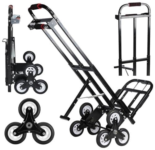 Mecete Hand Truck Dolly – 6 Years in Service – Stair Climbing Cart, Stair Climber Cart 460 Lb Capacity All Terrain Stair Dolly Heavy Duty with Telescoping Handle and 6 Wheels (Black) 2 Climbing Ropes