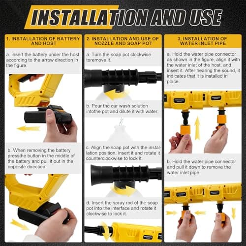 FormiPow Cordless Pressure Washer for DeWalt 20V Battery, 21000RPM Portable Handheld Power Washer with 6-in-1 Nozzle & Foam Cannon, Ideal for Car, Fence, Floor, Wall Cleaning (Battery Not Included) 7