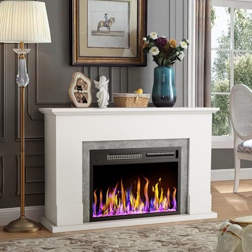 CUOZOVA 42" Electric Fireplace with Mantel, Fireplace with 23" Fireplace Insert Heater,Freestanding Electric Fireplacefor Living Room, Remote Control, Fireplace with12 Colors Adjustable Flame,Timer