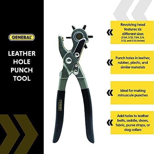 General Tools Leather Hole Punch Tool - 6 Multi-Hole Sizes for Leather, Rubber, & Plastic - Hobbies & Crafts 8.5 inches 7