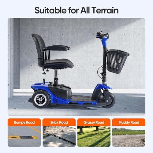 3 Wheel Mobility Scooters for Adults, Folding Mobility Scooter for Seniors, 265 lb Capacity Electric Scooter with Basket, Powered Mobility Scooter for Travel, Long Range Power Battery, Blue 5