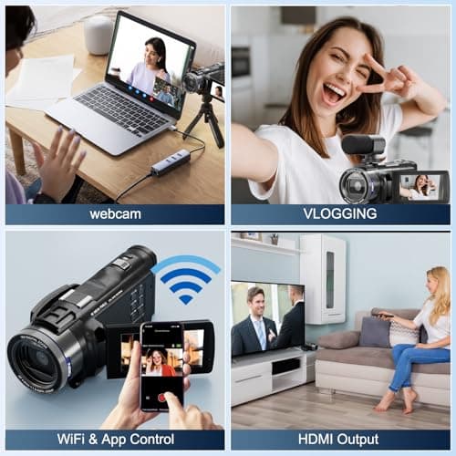 5K 48MP Video Camera Camcorder 16X Digital Zoom Vlogging Camera Recorder for YouTube Anti-Shake with 3.0" 270° IPS Screen WI-FI Video Recorder Cam Corder with 2 Batteries, 32GB TF Card, Mic (Black) 5