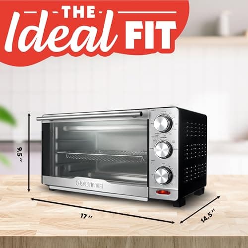 Gourmia Air Fryer Toaster Combo - 6-in-1 Multi-function Countertop Oven Adjustable Temperature & Timer, Fry Basket, Baking Pan, Oven Rack & Pullout Crumb Tray, Stainless Steel 9