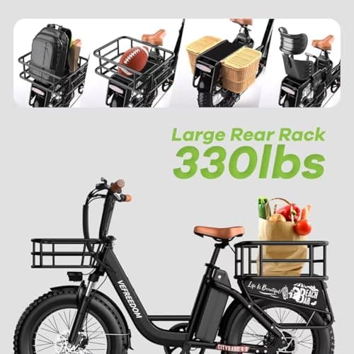 1500W Peak Electric Bike for Adults, 48V 20Ah Removable Battery Max Range 80Miles & 30MPH Electric Bicycle, 20''×4.0" Fat Tire Ebike,Fast Cargo Ebikes,Commute Mountain Step Thru E-Bike… 6
