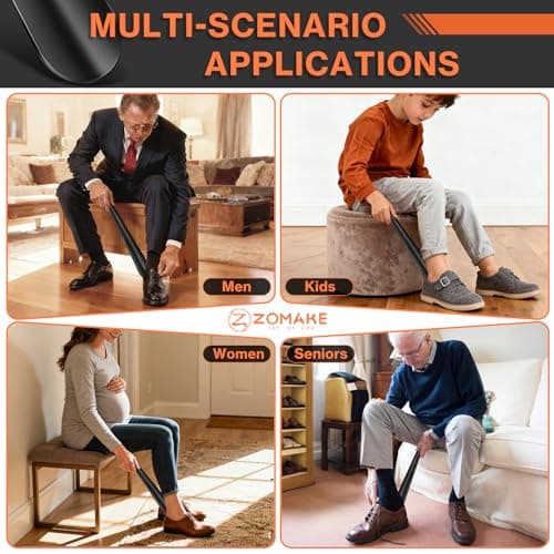 ZOMAKE Shoe Horn Long Handle for Seniors, 16.5 Inch Extra Long Metal Shoehorn for Boots, Men, Women, Kids 5