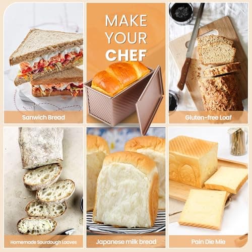 Yupjlia Pullman Loaf Pan with Lid, Premium 1 lb Dough Sandwich Nonstick Bread Pan with Lid for Homemade Bread, Heavy Duty Carbon Steel Corrugated Pullman Toast Box with Cover for Baking, Bakeware 7