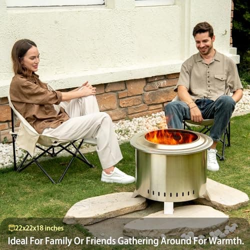 Verdeluxe Smokeless Fire Pit,22 Inch Stainless Steel Firepit, Outdoor Wood Burning Fire Pit with Cover,Smokeless Firepits for Outside Backyard Patio Garden Camping Bonfire 7