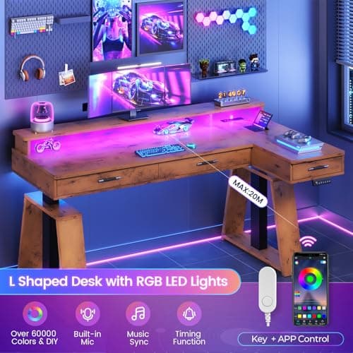 SEDETA 59 Inch L Shaped Electric Standing Desk with Drawers, Executive Adjustable Desk with Power Outlets, Monitor Stand, Sit Stand Computer Table for Home Office, Brown 6