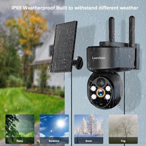 Luovisee 2K Solar Security Camera Wireless Outdoor,WiFi Cameras for Home Security Battery-Powered,Compatible with Alexa,360°PTZ Full Color Night Vision,PLR Alarm,2-Way Audio,Cloud/SD Storage 9