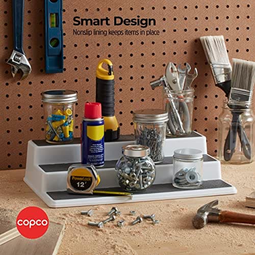 Copco 3-Tier Non-Skid Spice Rack Organizer for Kitchen Cabinet or Pantry, 15-Inch Tiered Shelf, White/Gray, Slip-Resistant Design for Jars and Bottles 6