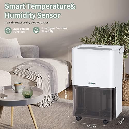 Uhome 30 Pint Dehumidifier - for Basement with Activated Carbon Filter,Ultra Quiet, Humidity Sensor, Auto Shut Off, Continuous Drainage Hose - Ideal Dehumidifiers for Home, 1500 Sq Ft Dehumidifiers 7