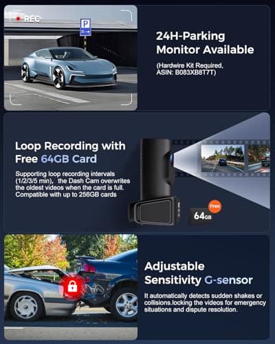 OVAMAN K600 4k Dash Cam Front and Rear, 3.59" IPS Screen, Built-in GPS 5G WiFi Dash Camera for Cars with App, UHD 2160P Night Vision Free 64G SD Card, 170° Wide Angle, HDR, 24H Parking Mode 9