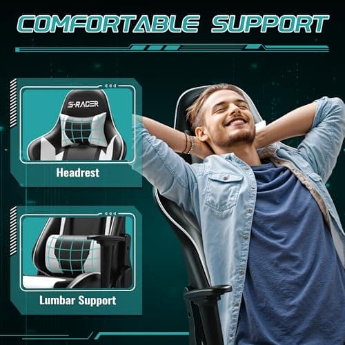 Furniwell Gaming Chair PU Leather Office Chair High Back Computer Desk Chair Adjustable Swivel Racing Executive Leather Ergonomic Task with Headrest and Lumbar Support (White) 7