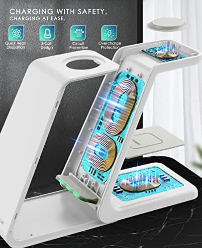 3 in 1 Wireless Charging Station, 2026 Upgraded Fast Desk Charger Station for iPhone 17 16 15 14 13 12 Pro Max Plus, Charger Stand for Apple Watch 11 10 9 8 7 6 5 4 3 2 Ultra SE, Airpods 4 3 2 Pro 5