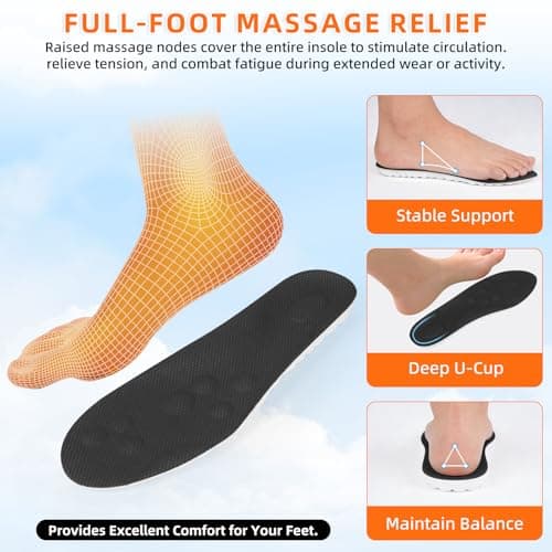 Steppers Insoles for Men & Women, 4D Memory Foam Cloud Footstr Insoles with Arch Support, Comfortable & Breathable Massage Shoe Inserts for Foot Pain & Fatigue (Black, US M 7-11/W 8.5-13.5) 5