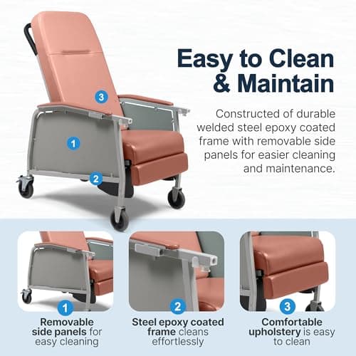 Lumex 3-Position Medical Recliner, Reclining Geri Chair with Wheels, Rosewood 7