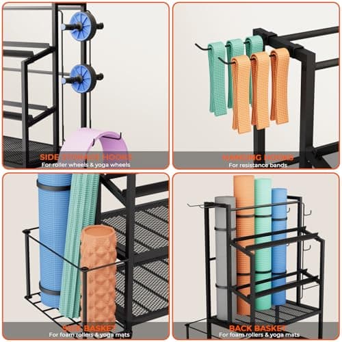 600LBS Dumbbell Rack Weight Stand - Bonvork Adjustable Weight Rack for Dumbbells, Home Gym Storage Rack for Yoga Mat Foam Roller Kettlebells, Workout Equipment Storage Organizer With Wheels 8